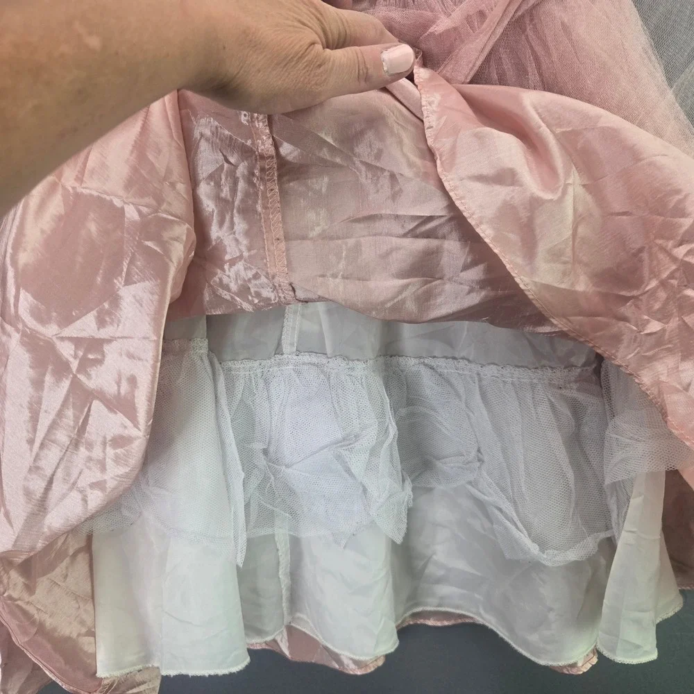 Alexandra of California Girls Dress Formal Pearl Collar Pink Tulle White Sz 8-10